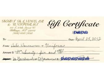 $75 Gift Certificate-Deb's Dancewear & Uniforms-Billings #1