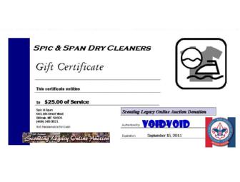 $25 Gift Certificate-Dry Cleaning by Spic & Span-Billings, MT