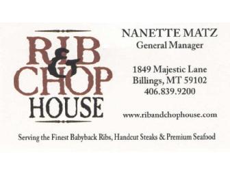 $50 Gift Certificate-Rib & Chop House, Billings, MT