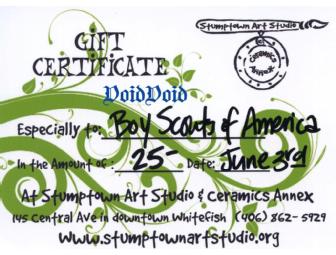 $25 Gift Certificate-Stumptown Art Studio, Whitefish, MT