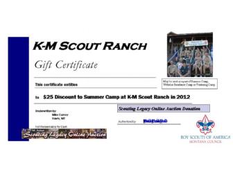 Certificate for $25 Discount to K-M Scout Ranch, MT #1