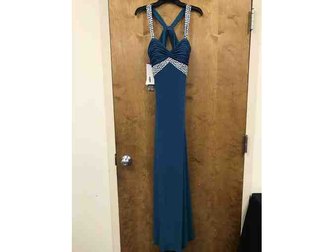 Formal Gown by Milano Formals - Aqua with Crystal Detail on Bodice