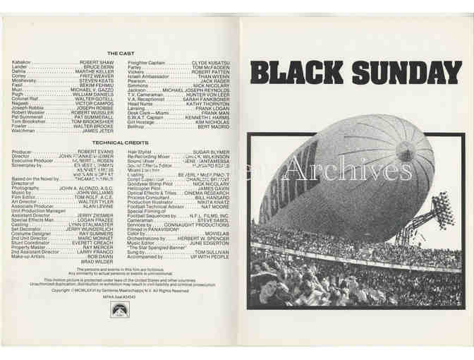 BLACK SUNDAY, 1977, program, Robert Shaw, Bruce Dern, Marthe Keller, Fritz Weaver