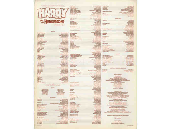 HARRY AND THE HENDERSONS, 1987, program, John Lithgow, Melinda Dillon, Don Ameche