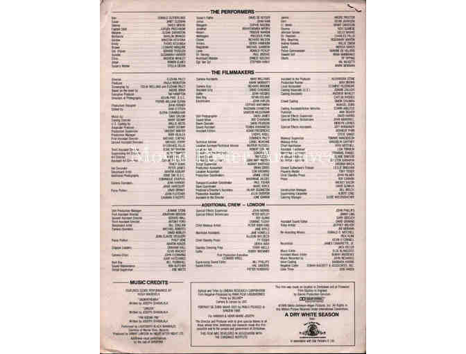 DRY WHITE SEASON, 1989, program, Donald Sutherland, Marlon Brando