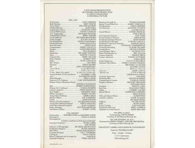 MISSING, 1982, program, Jack Lemmon, Sissy Spacek, Melanie Mayron, John Shea, Charles Cioffi