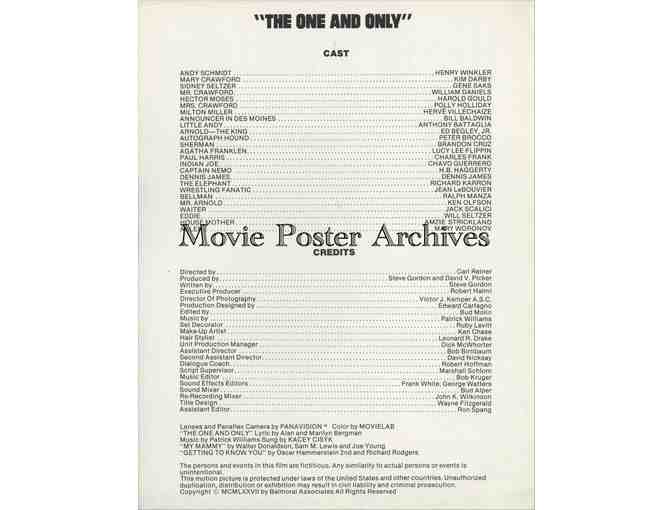 ONE AND ONLY, 1978, program, Henry Winkler, Herve Villechaize, Kim Darby, Gene Saks