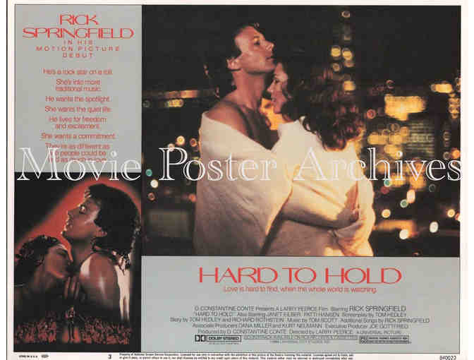 HARD TO HOLD, 1984, lobby card set, Rick Springfield, rock and roll concert