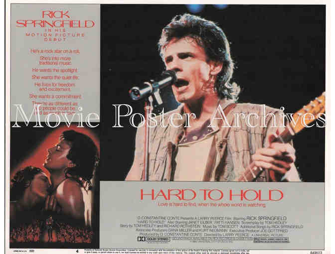 HARD TO HOLD, 1984, lobby card set, Rick Springfield, rock and roll concert