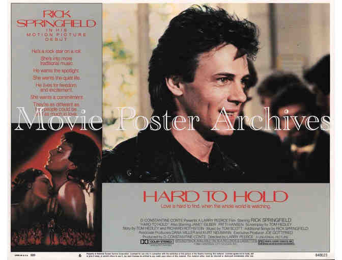 HARD TO HOLD, 1984, lobby card set, Rick Springfield, rock and roll concert