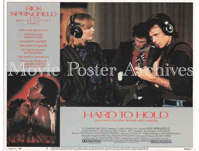 HARD TO HOLD, 1984, lobby card set, Rick Springfield, rock and roll concert