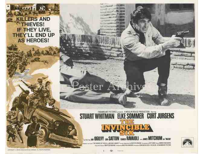 INVINCIBLE SIX, 1970, lobby card set, Stuart Whitman, Elke Sommer, Curt Jurgens
