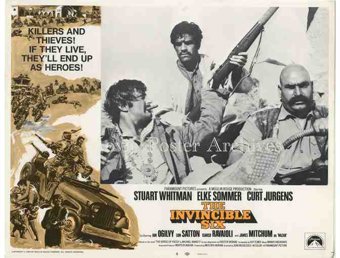 INVINCIBLE SIX, 1970, lobby card set, Stuart Whitman, Elke Sommer, Curt Jurgens