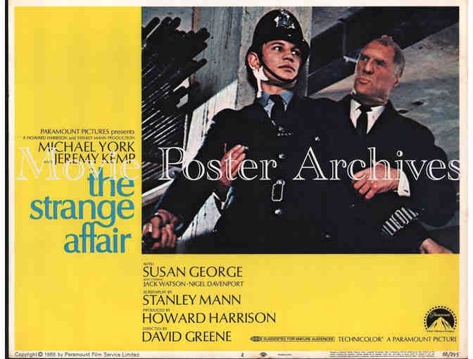 STRANGE AFFAIR, 1968, lobby card set, Michael York, Susan George