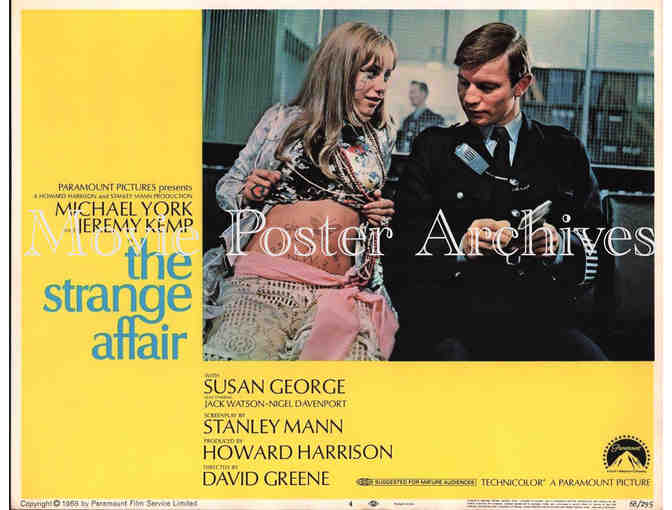 STRANGE AFFAIR, 1968, lobby card set, Michael York, Susan George