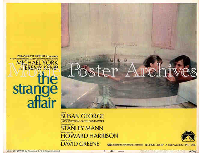 STRANGE AFFAIR, 1968, lobby card set, Michael York, Susan George