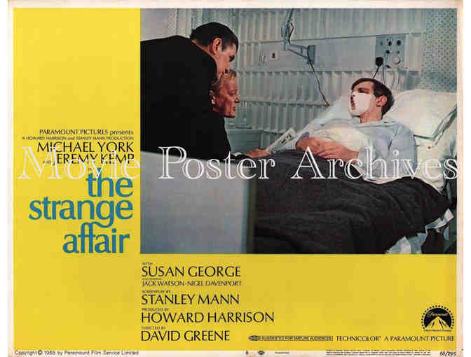 STRANGE AFFAIR, 1968, lobby card set, Michael York, Susan George