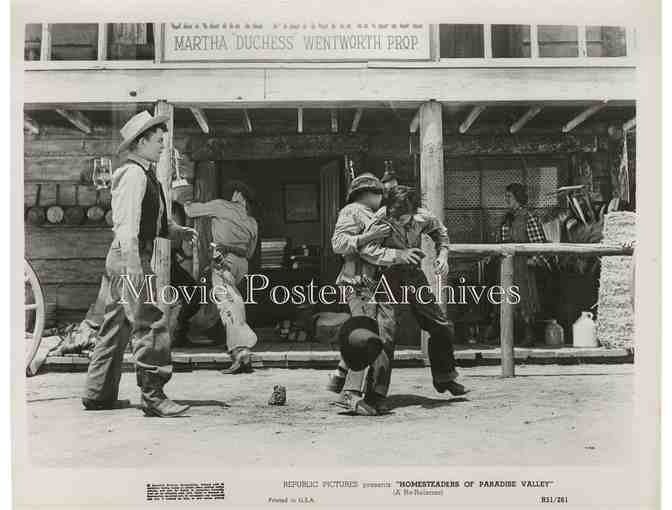 HOMESTEADERS OF PARADISE VALLEY, 1947, movie still set, Allan Rocky Lane, Robert Blake