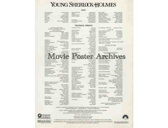 YOUNG SHERLOCK HOLMES, 1985, program, Nicholas Rowe, Alan Cox, Sophie Ward, Nigel Stock