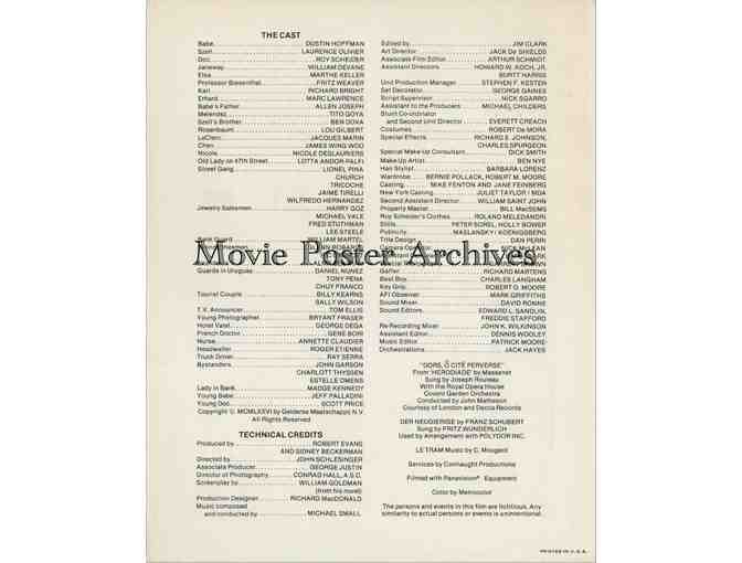 MARATHON MAN, 1976, program, Dustin Hoffman, Roy Scheider, Laurence Olivier