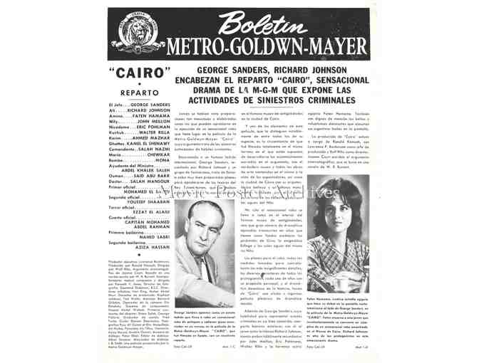 CAIRO, 1963, pressbook,George Sanders, Richard Johnson, Faten Hamama