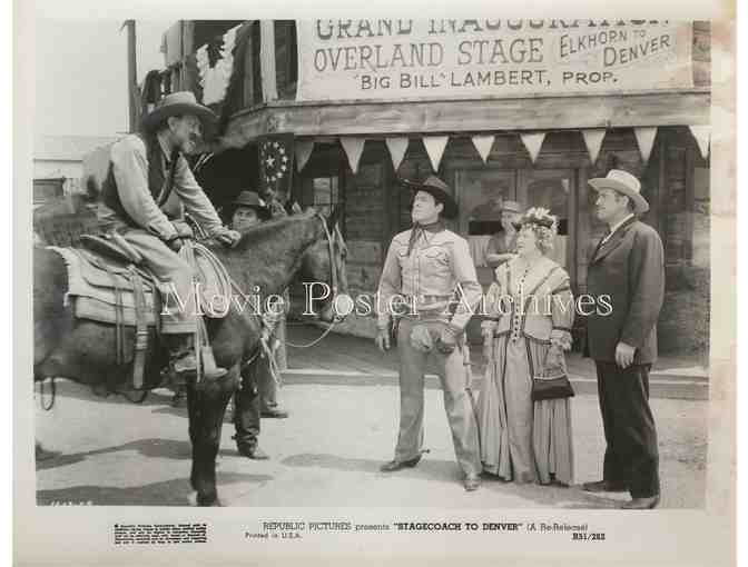STAGECOACH TO DENVER, 1946, movie still set, dealers lot, Allan Rocky Lane