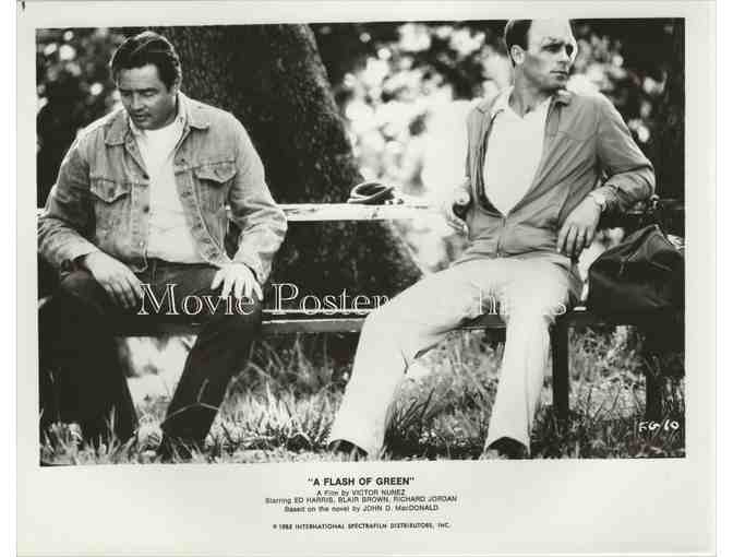FLASH OF GREEN, 1985, movie still set, dealers lot, Ed Harris, Blair Brown