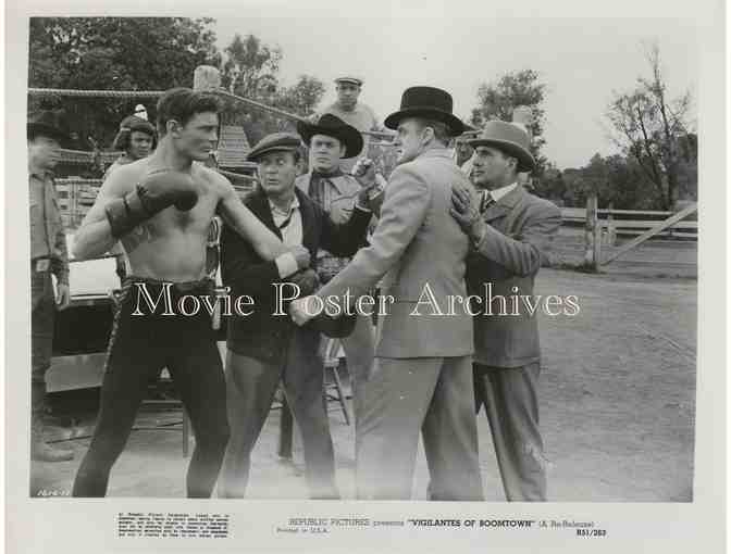 VIGILANTES OF BOOMTOWN, 1947, movie stills, dealers lot, Allan Rocky Lane, Bobby Blake