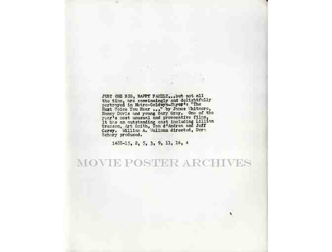 NEXT VOICE YOU HEAR, 1950, movie stills, James Whitmore, Nancy Davis