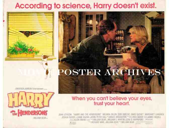 HARRY AND THE HENDERSONS, 1987, lobby cards, John Lithgow, Melinda Dillon