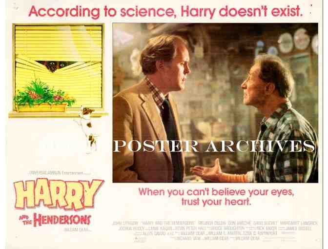 HARRY AND THE HENDERSONS, 1987, lobby cards, John Lithgow, Melinda Dillon