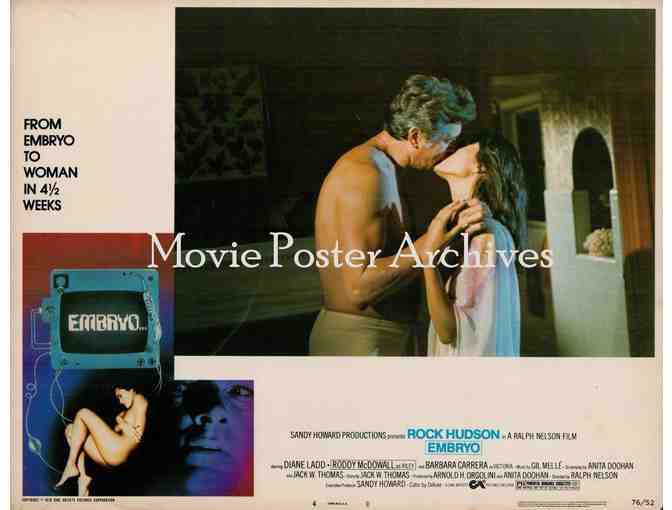 EMBRYO, 1976, lobby cards, Rock Hudson, Diane Ladd, Roddy McDowall