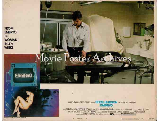 EMBRYO, 1976, lobby cards, Rock Hudson, Diane Ladd, Roddy McDowall