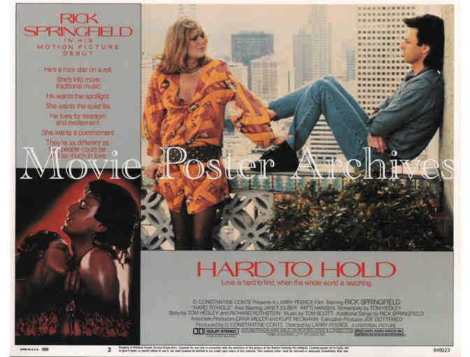 HARD TO HOLD, 1984, lobby cards, Rick Springfield, rock and roll concert