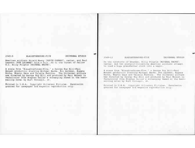 SLAUGHTERHOUSE FIVE, 1972, cards and stills, Ron Leibman, Valerie Perrine