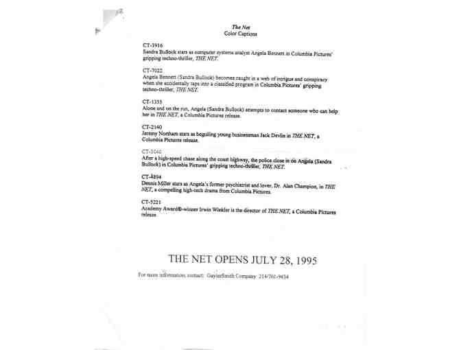 NET, 1996, color slides, Sandra Bullock, Dennis Miller