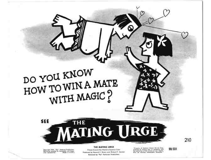 MATING URGE, 1959, movie stills, courtship documentary