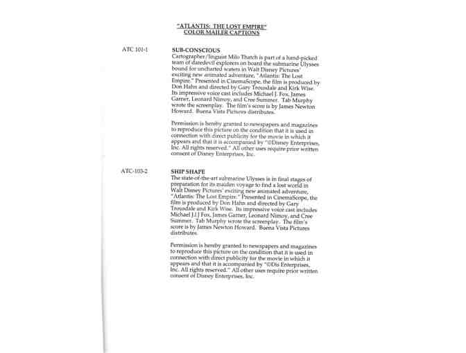 ATLANTIS, 2001, movie slides, COLLECTORS LOT, Disney animation