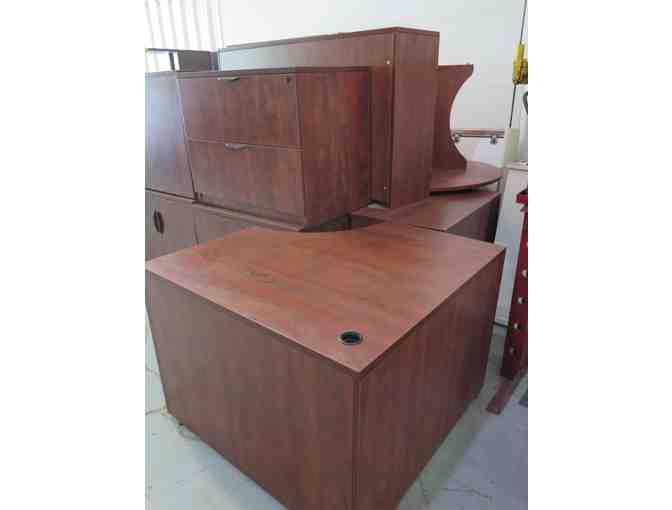 L-shaped Wooden Desk, with 4 Cabinets, Hutch & Table
