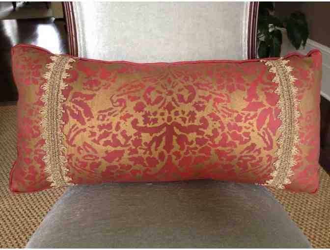 Toss pillow in ruby & gold damask cotton