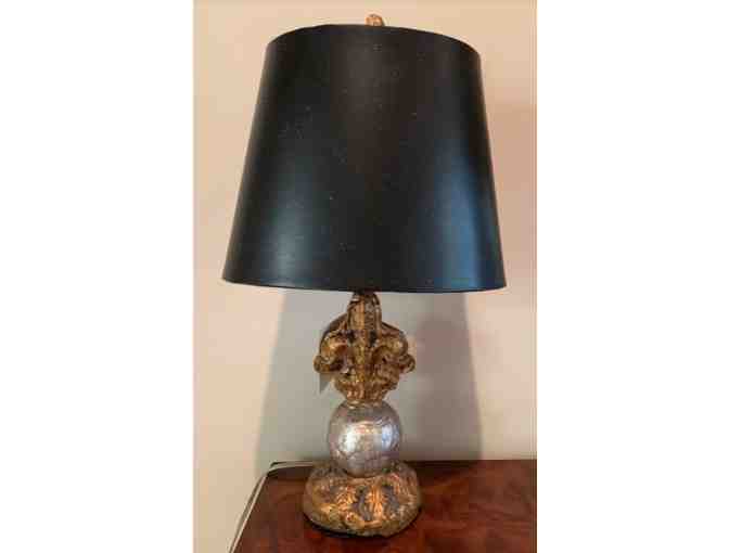 Black and Gilt Flambeau Table Lamp by Paul Gruer