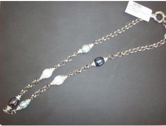 19.5' Multi-colored Pearl Necklace on Sterling Silver Chain