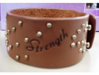 'Hands on Leather' Genuine Leather Breast Cancer Awareness Bracelet