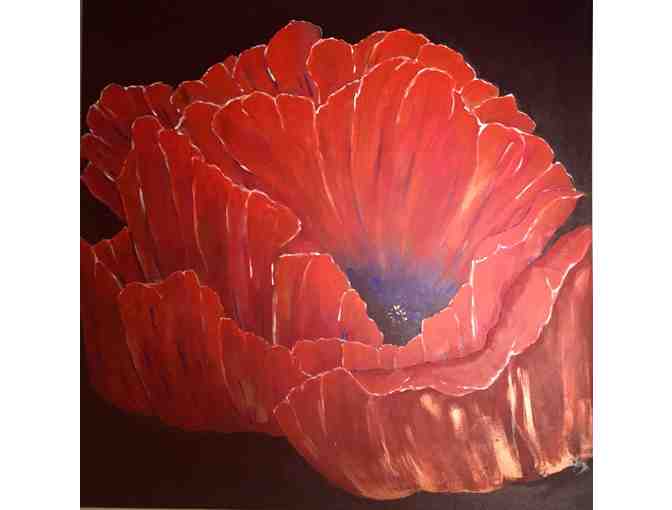 Hand painted poppy flower oil on canvas 36'x36'