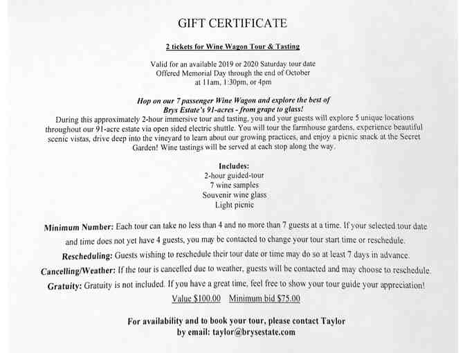 Brys Estate Vineyard & Winery Gift Certificate