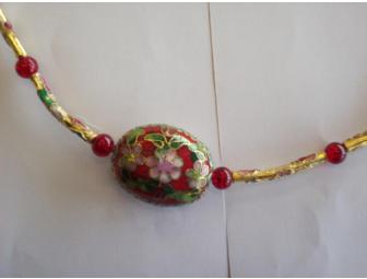Red Cloissone' Bead Necklace & Earrings