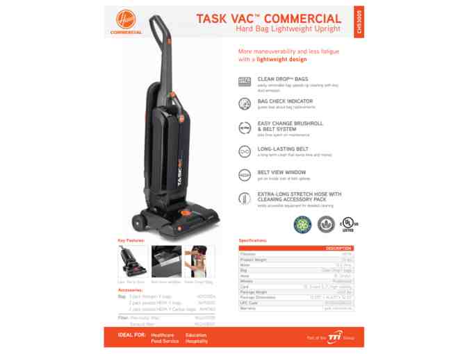 Hoover Commercial TaskVac Hard Bag Upright Vacuum CH53005