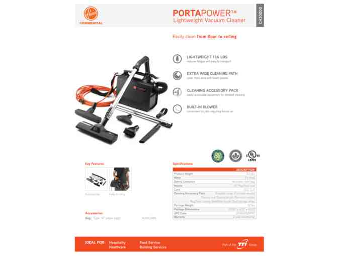 Hoover Commercial PortaPOWER Lightweight Canister Vacuum Cleaner CH30000