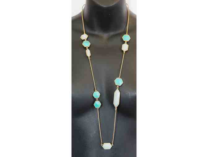 Lucky Brand long gold necklace with turquoise accents