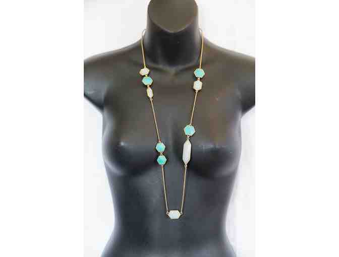 Lucky Brand long gold necklace with turquoise accents
